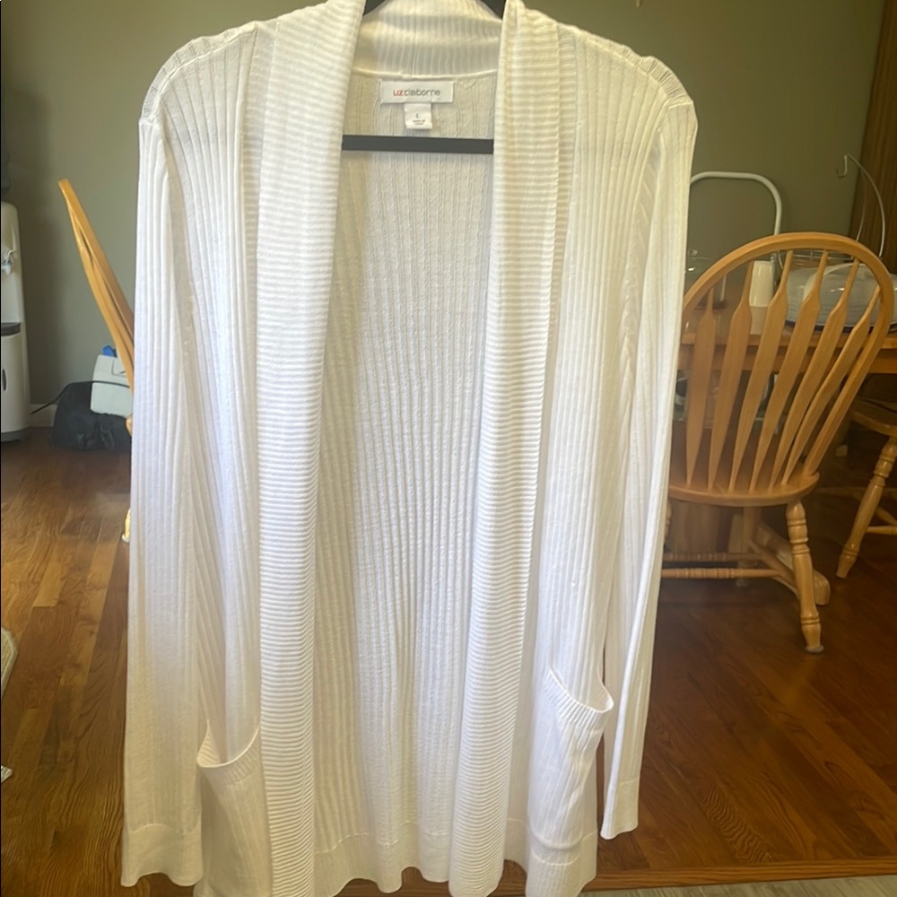 Liz Claiborne White Cardigan Cozy Knit Sweater
